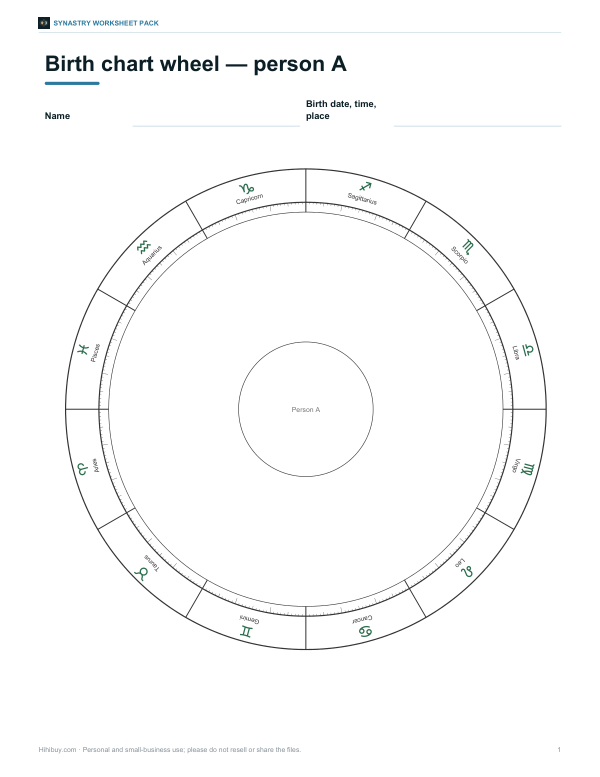 Preview of Printable Birth Chart Wheel for Person A